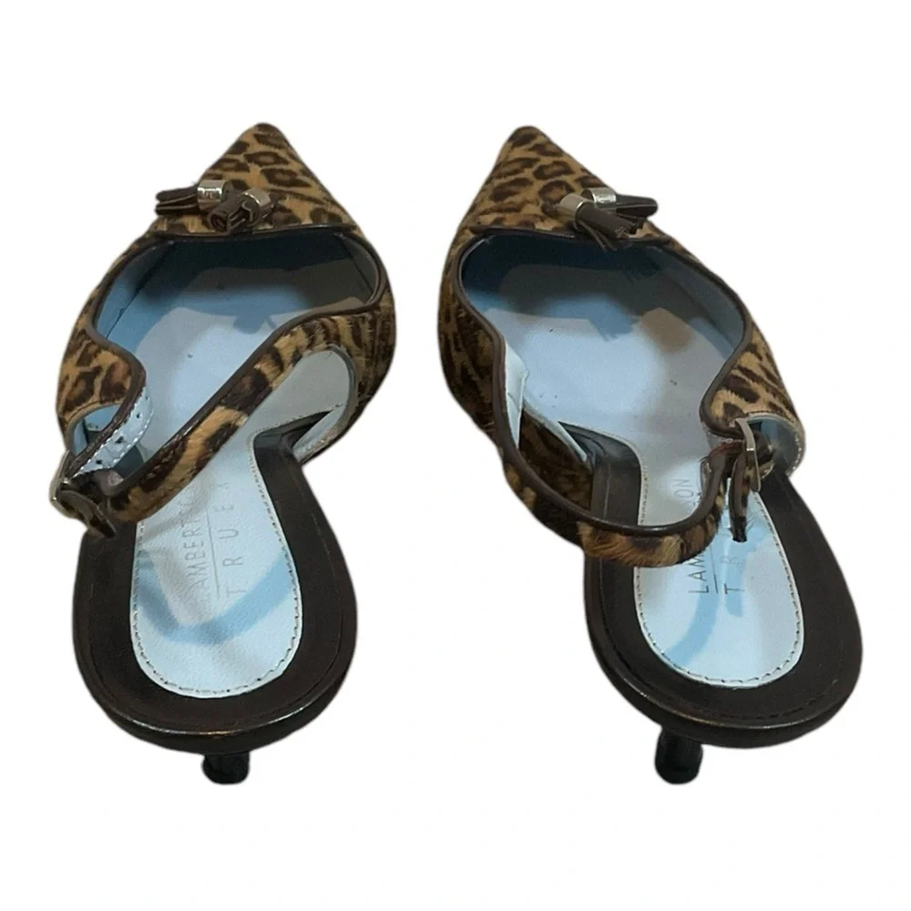 Lambertson Truex Women’s Size 39 Pony Hair Animal Print Slingback Pumps Sandals - Picture 3 of 16